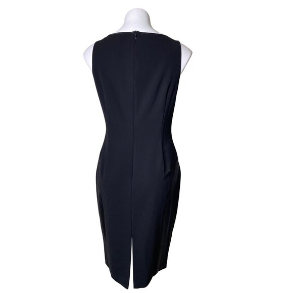 Lafayette 148 New York NWT $548 Black Midi Sheath Dress W/Leather Detail Size 4 - Picture 5 of 10
